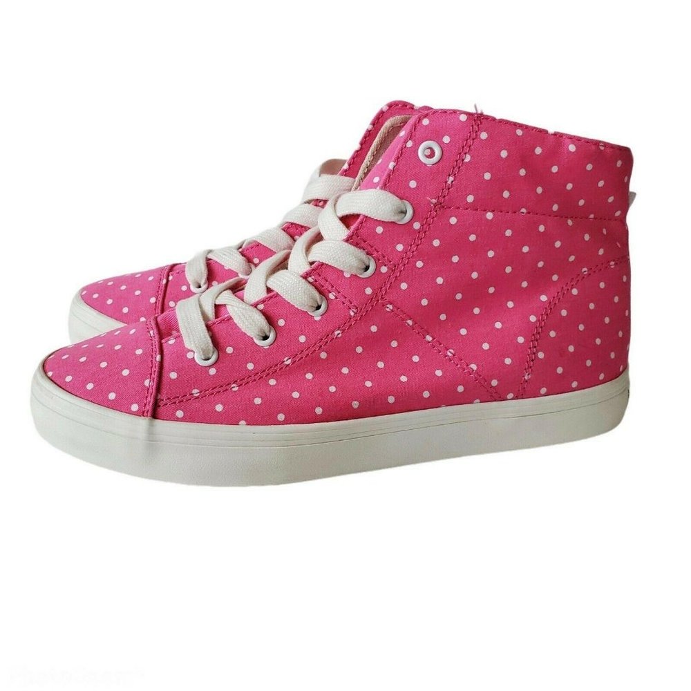 Lands End High Top Sneakers Girls 6 Lace Up Canvas Pink‎ Polka Dot Barbie Kicks